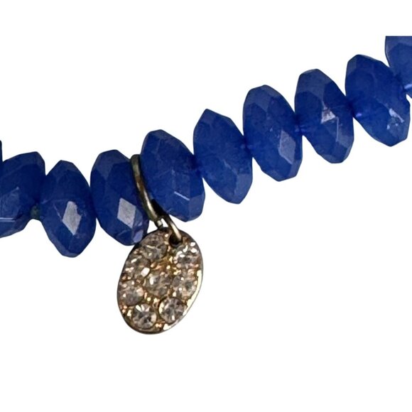 Cobalt Blue Glass Beaded Stretch Bracelets With Rhinestone Charm Accents - Picture 8 of 9